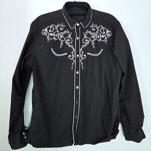 Coofandy Black & White Western Embroidery Button Down Shirt Size XL